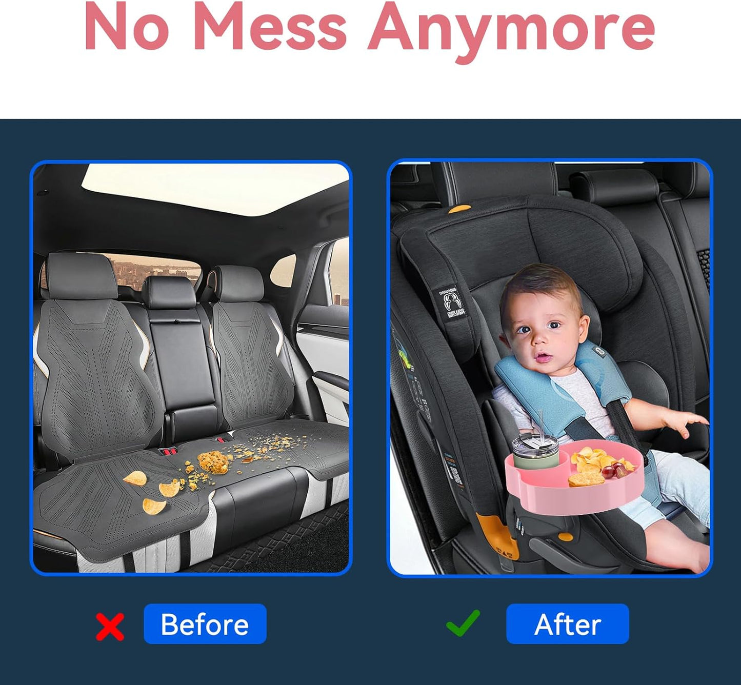 Kids Car Seat Tray, Travel Tray with Cup Holder for Toddler Baby, Kids Car Seat Food Snack Organizer for Road Trip, Stroller Snack Tray Travel Must Haves Toddler Must Haves (Pink)