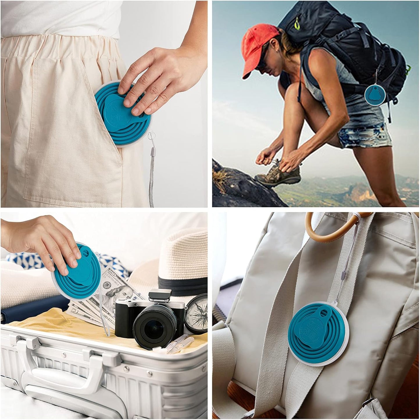 IYYI Silicone Collapsible Travel Cup, 9.22oz Folding Camping Cup with Lid, Expandable Drinking Cup Set, Portable Coffee Cup (Dark Gray-Lighr Gray-Yellow-Green, S-4)