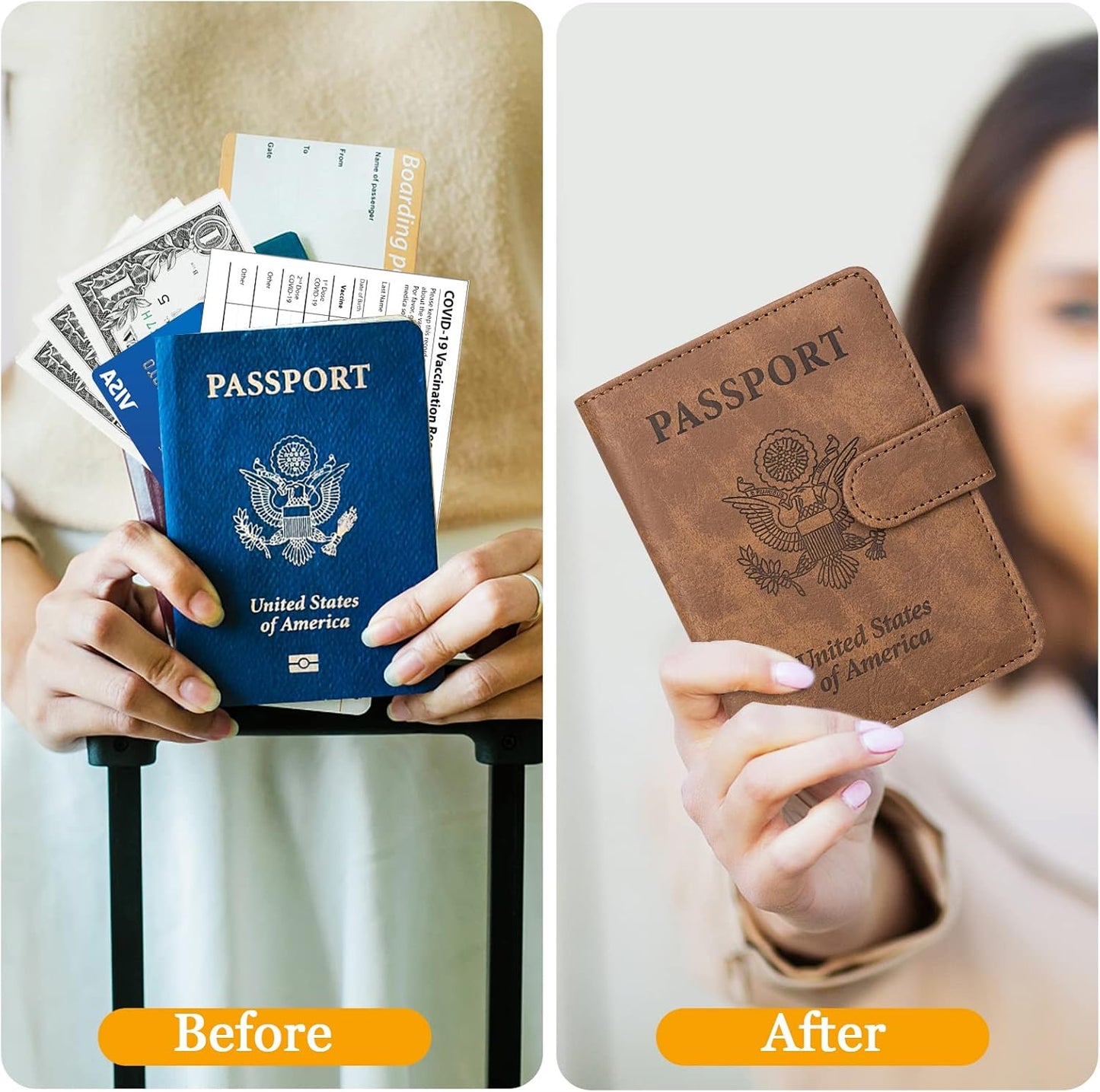 TIGARI Passport Holder for Travel Women Men, PU Leather Waterproof RFID Passport Holder Wallet Cover Case Sleeve, Family Vacation Plane Cruise Travel Document Organizer Essentials-Brown