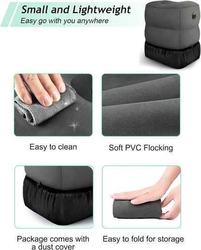 JefDiee Inflatable Travel Foot Rest Pillow, Kids Airplane Bed, Adjustable 3 Layers Height Leg Rest Pillow, Adults Travel Essentials Great for Airplane, Office, Home, Trains, Cars (2 Pack-Dark Grey)
