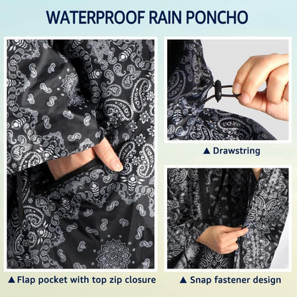 ANYOO Waterproof Rain Poncho Lightweight Reusable Hiking Hooded Coat Jacket for Outdoor Activities