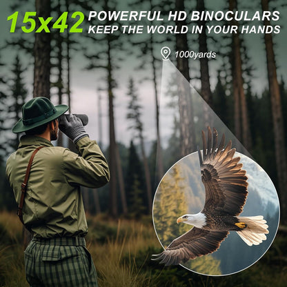 15x42 Binoculars for Adults High Powered - Occer HD Lightweight Travel Hunting Binoculars with Clear Low Light Vision for Bird Watching, Whale Watching, Camping -Black