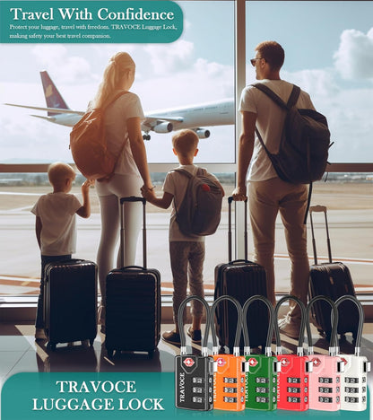 Search Alert TSA Approved Travel Combination Luggage Cable Locks for Suitcase, Gym Locker,Toolbox,Backpack 1,2,4,6 &10 pk (White 2 Pack)