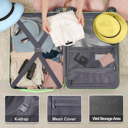 Krute Luggage Sets 2 Piece Suitcase with Spinner Wheels PC+ABS Hardside Suitcases Charging Port TSA Lock Carry On Luggage with Cup Holder 20+28 Inch