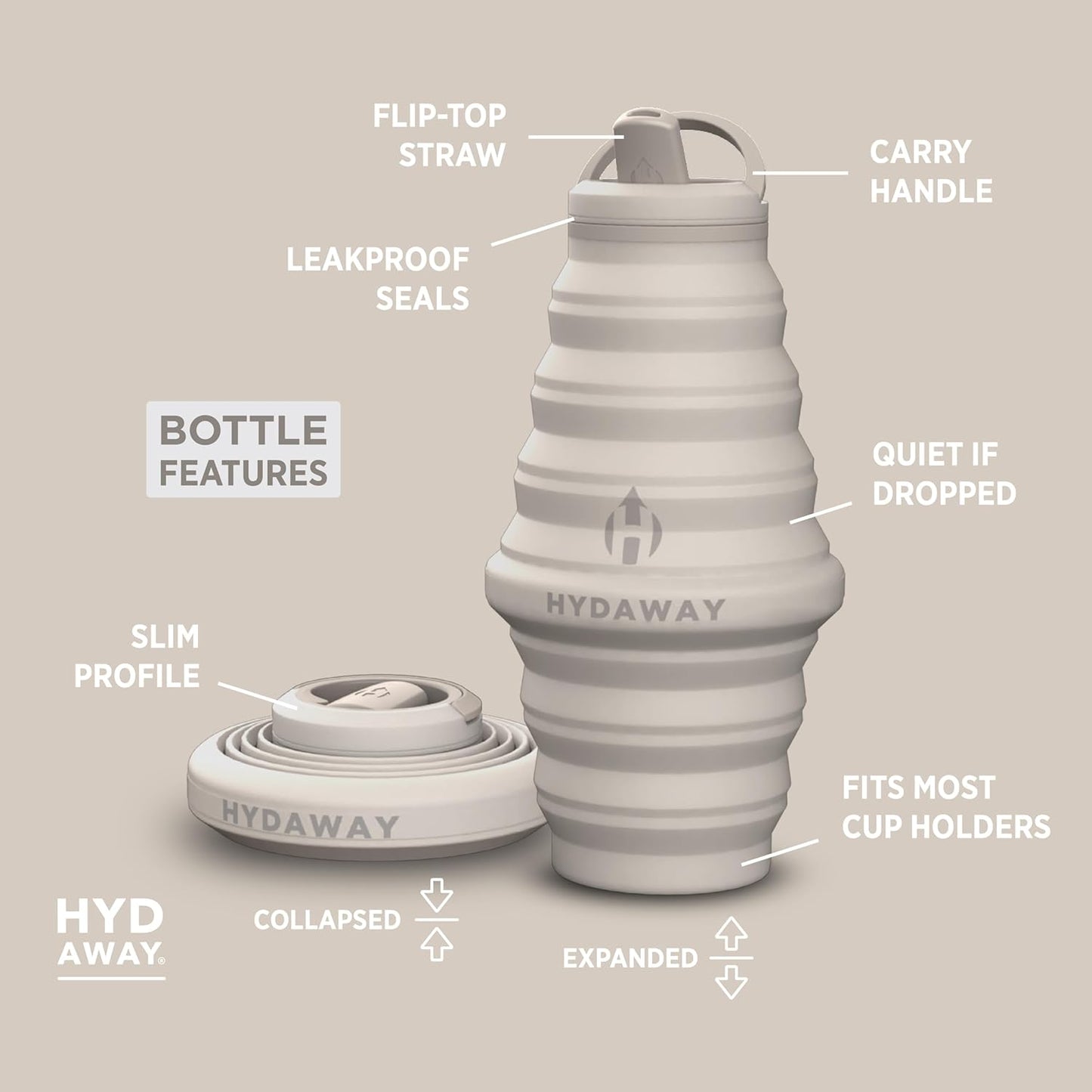 HYDAWAY 25oz Collapsible Water Bottle - BPA-Free, Leakproof, Lightweight, and Space-Saving - Perfect for Hiking, Travel, and All-Day Hydration