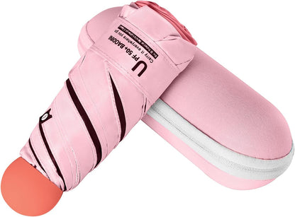 BAODINI Travel Mini Umbrella for Purse With Case Small Compact UV Sun Protection Sun Lightweight Tiny Pocket Umbrella for Women Kids and Men