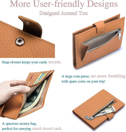 Leather RFID Passport Holder for Travel – Slim Passport Wallet for Women & Men with Card Slots, Zippered Coin Pocket, SIM Slot – Cash Slot Compact Travel Wallet with Gift Box (Brown)