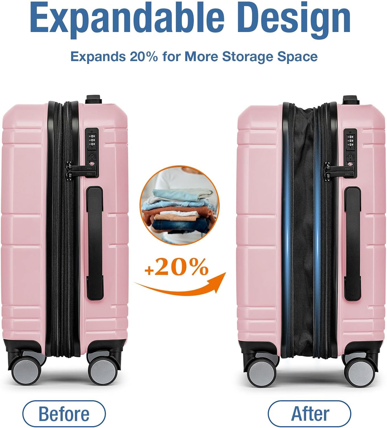 KYME Carry On Luggage 22x14x9 Airline Approved with TSA Lock Hard Shell Carry On Suitcase Lightweight Suitcases with Wheels Small Luggage for Men Women,Carry-On 20 Inch,Pink