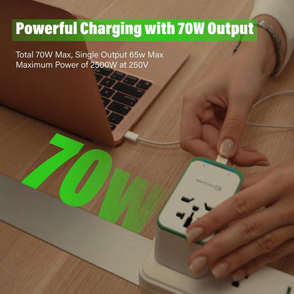 GlocalMe RoamPlug Universal Travel Adapter with 4G WiFi Mobile Hotspot and US 1GB Data, All-in-One International Power Plug Adapter, 4 USB Ports and Max 70W Output for EU UK AUS