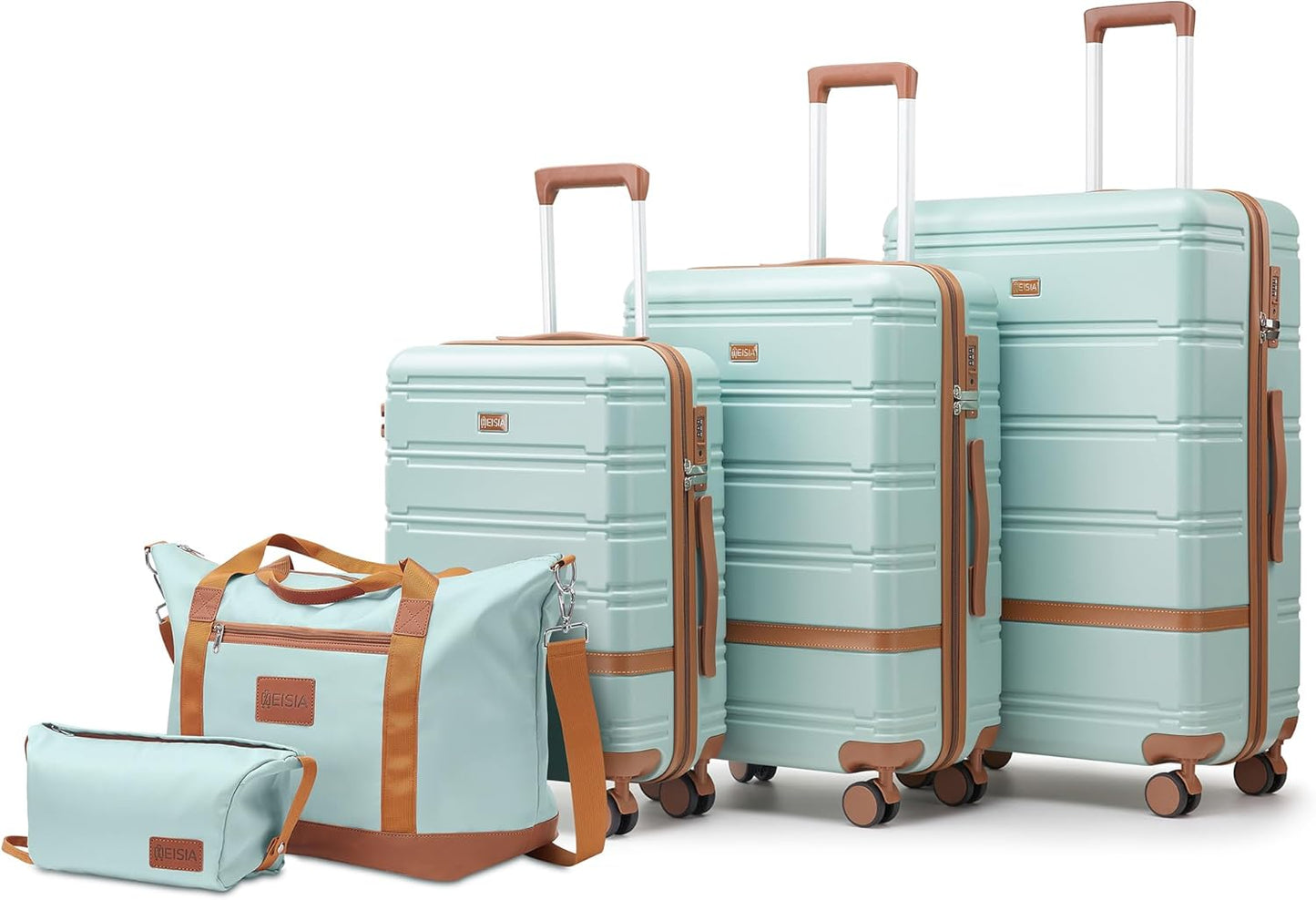 Luggage Sets 3 Piece with spinner wheels, PC+ABS Hard Shell Travel Luggage,Lightweight Carry-on suitcases with TSA Lock,YKK Zippers (Green)