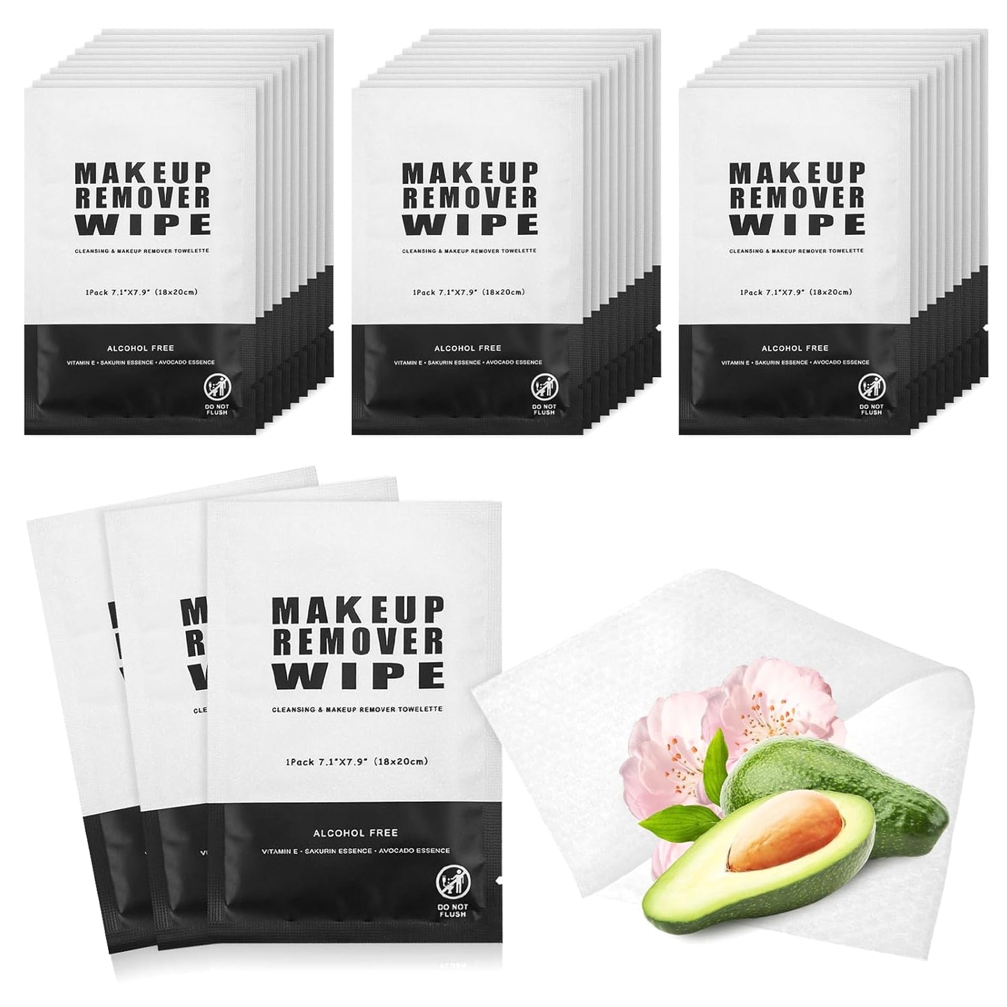 50 pcs Makeup Remover Wipes Bulk Individually Wrapped Makeup Wipes Single Makeup Remover Cloth Facial Cleansing Pads for Mascara Lipstick Oil Dirt Face Skin Travel Hotel (Black)