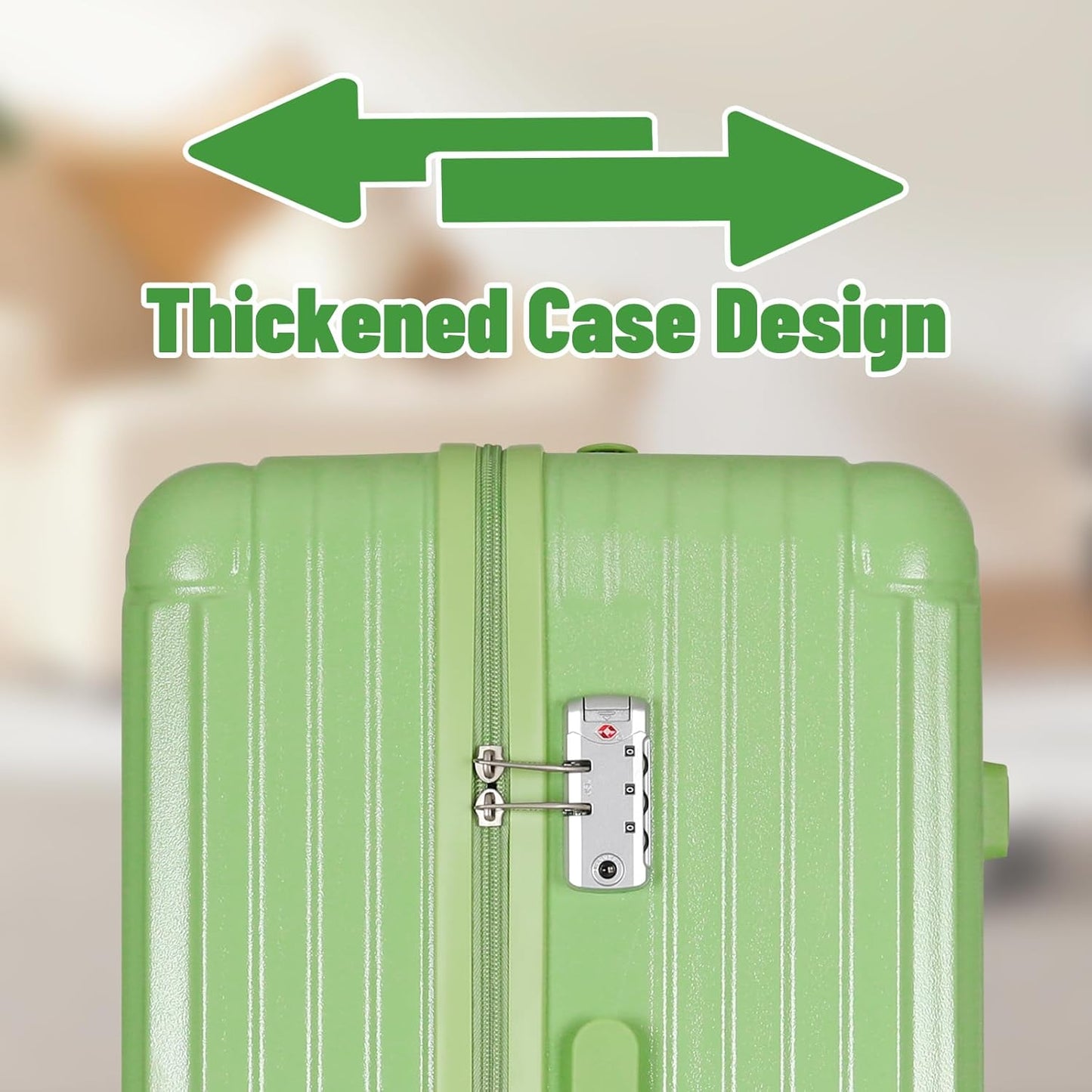 Carry-on 20 Inch and 28 Inch Square Thickened ABS+PC Hard Shell luggage, 2-Piece Suitcase Set with TSA Lock & Dual Zipper Mesh Inner Layer Design, Avocado Green