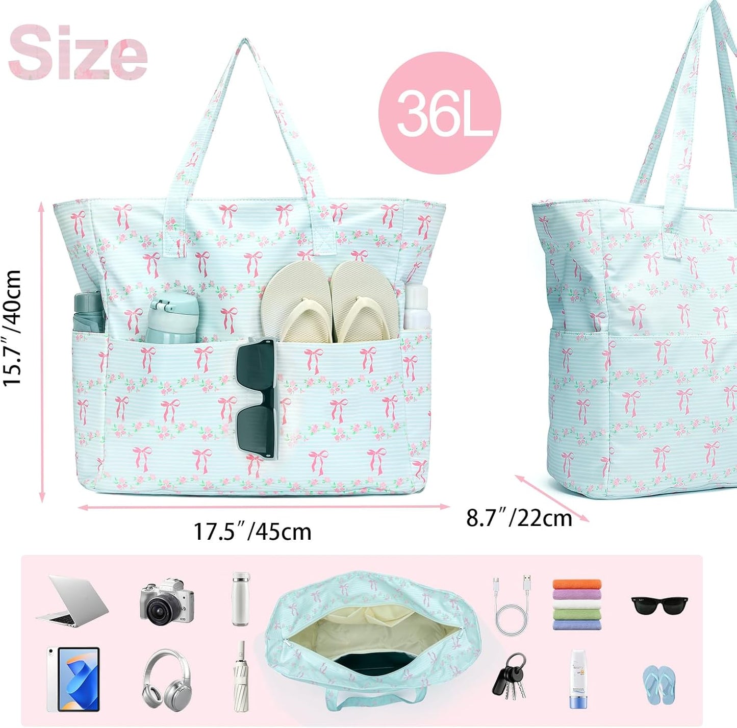 Waterproof Beach Tote Pool Bags for Women Ladies Extra Large Gym Tote Carry On Bag With Wet Compartment for Weekender Travel