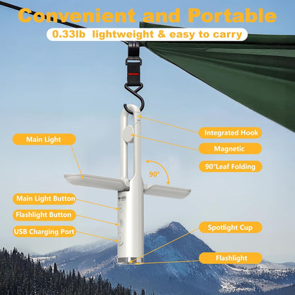 LED Camping Lantern, Rechargeable Emergency Light for Power Outages, Portable Outdoor Flashlight, 9 Modes Collapsible Lightweight Hanging Lamp for Home, Camping, Hiking, Fishing