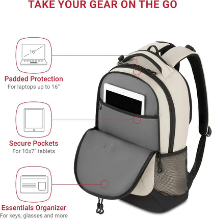 SwissGear Cecil 5505 Laptop Backpack, Cream/Black, 18-Inch