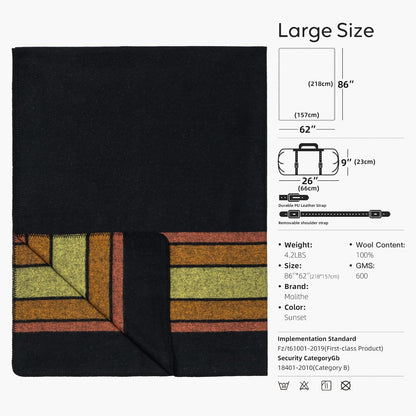 100% Wool Blanket, 62" x 86", Warm, Thick, Washable, Military Wool Blanket, Great for Camping, Outdoors, Sporting Events, Survival Kits