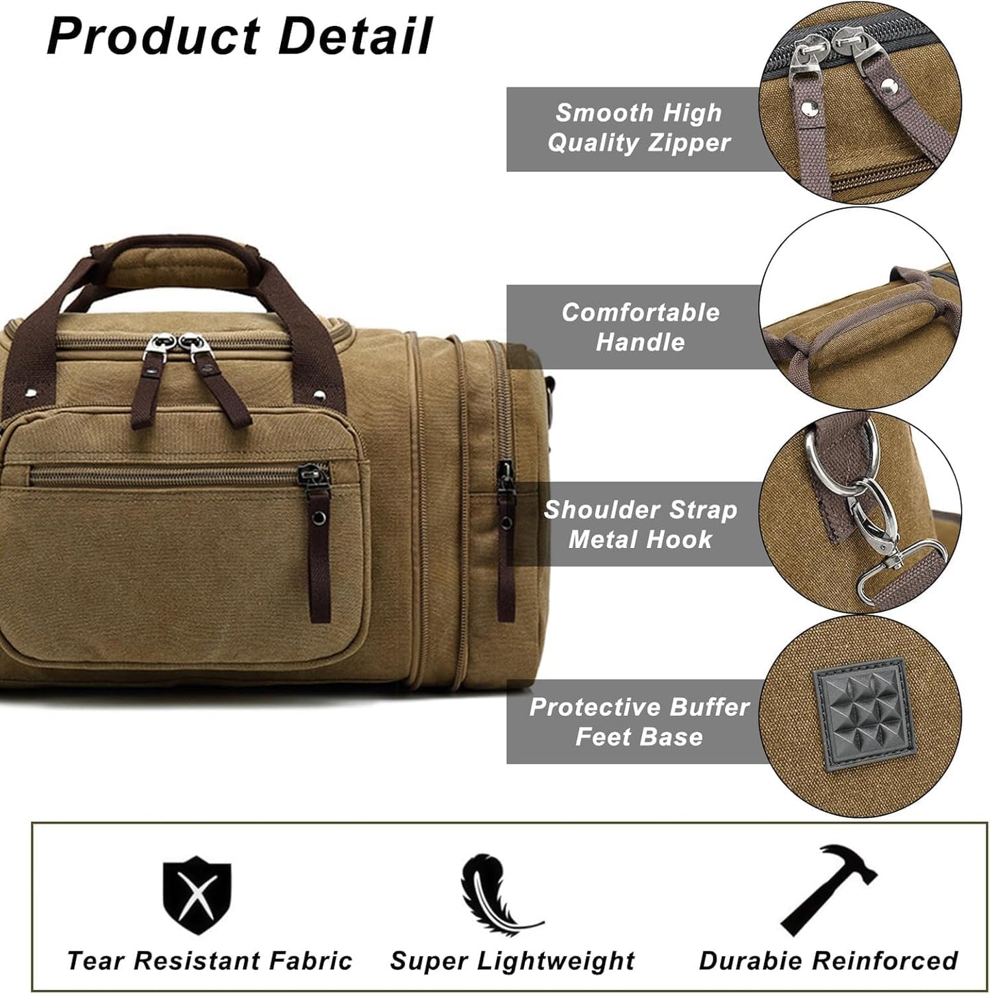 Felipe Varela Duffle Bag for Men, Expandable Canvas Duffel Bag for Travel, Mens Carry On Luggage Bags Traveling Weekender Gym Overnight Bags for Airplanes, Coffee