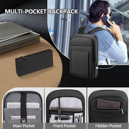 Backpack for Men Women Lightweight Business Laptop Backpack for 15.6 Inch Computer Bag Slim Anti-Theft Backpack for Commuting Work Office College Travel (with a Small Bag) Black