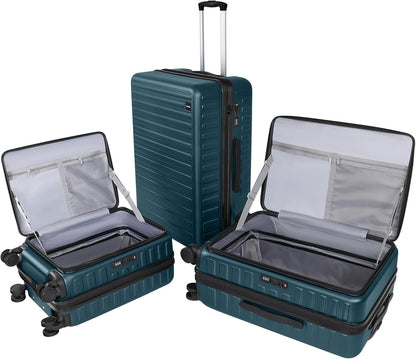3-Piece 20/24 Top Opening Hardshell Lightweight Luggage and 28-Inch Clamshell Opening Suitcase with Spinner Wheels & TSA Locks, Teal Blue, 20in/24in/28in