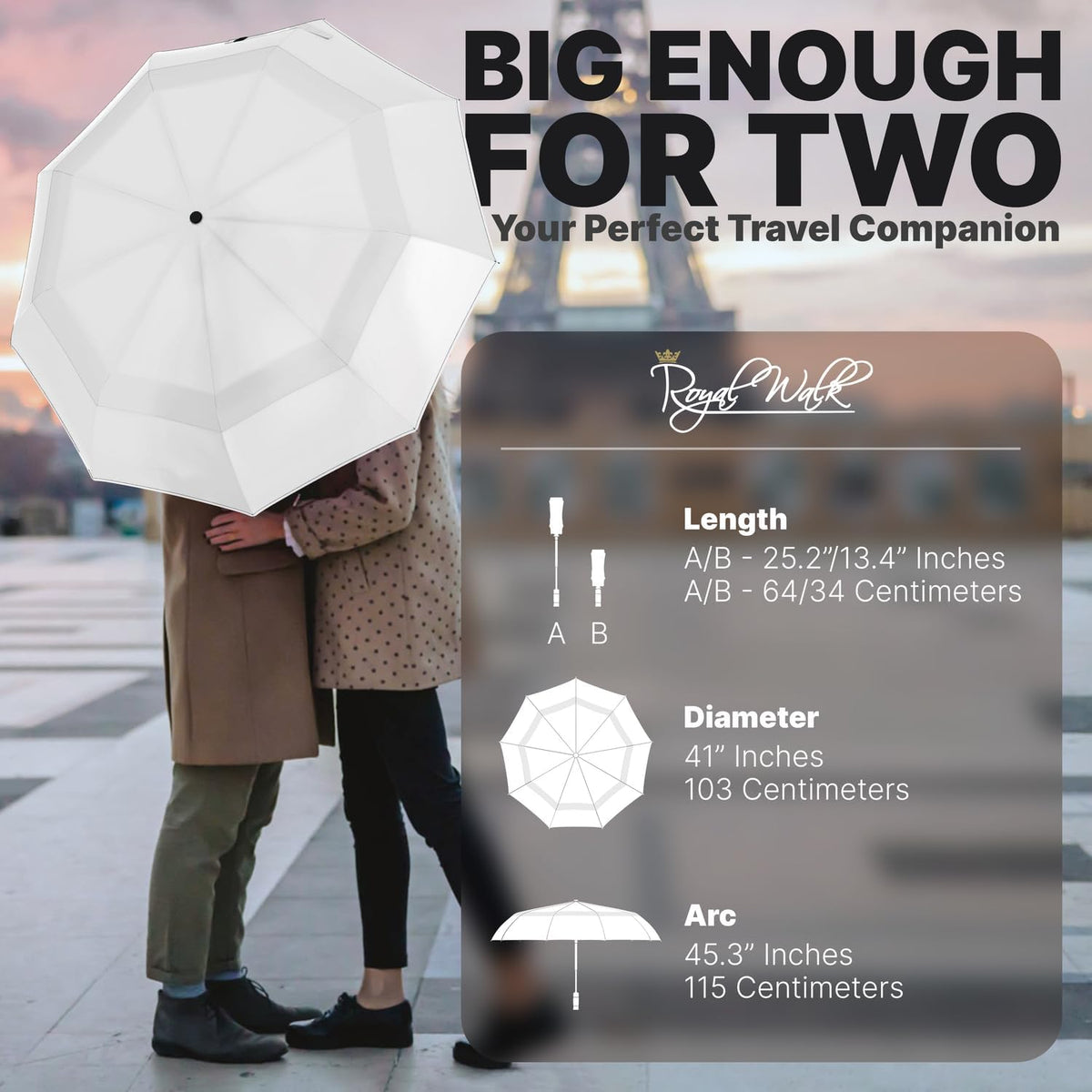 Royal Walk Windproof Folding Travel Umbrella Compact and Strong Luxurious Real Wood Handle Automatic Open Close Vented Double Canopy for Men and Women