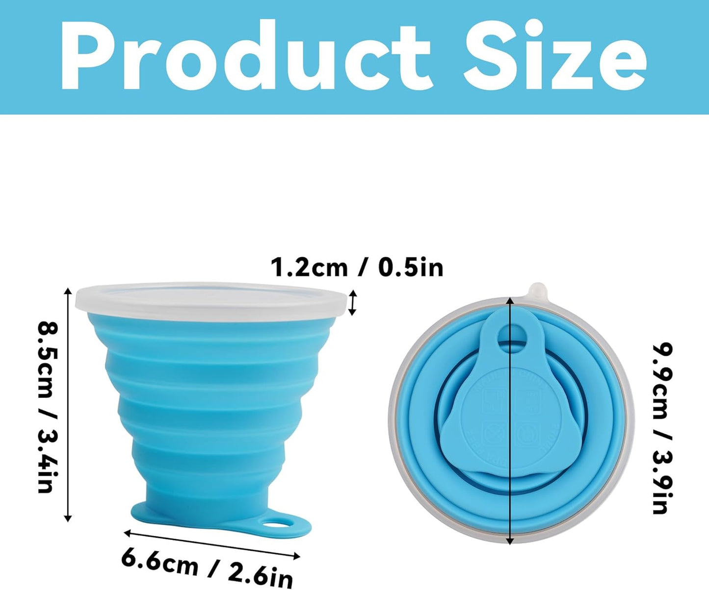 2 Pack Silicone Collapsible Travel Cup with Lids, Portable Folding Camping Cup Sets for Camping Hiking Outdoors Travel, Grey & Blue