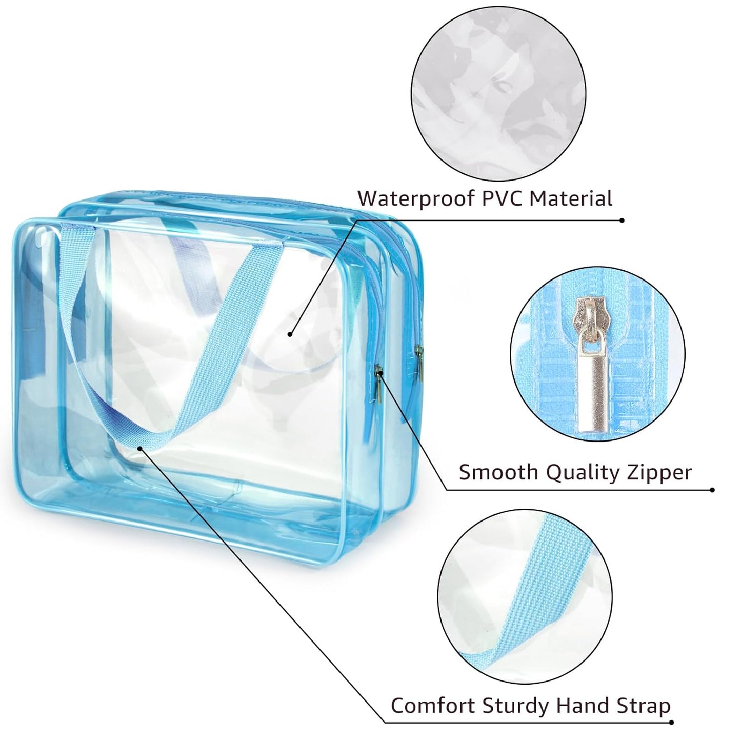 2Pcs Crystal Clear PVC Travel Toiletry Bag Kit for Women Men, Waterproof Vinyl Organizer Clear Makeup Bags with Zipper, Cosmetic Bag Pouch Carry on Airport Airline Compliant Bag Handbag (Double Layer)