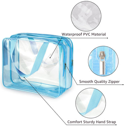 2Pcs Crystal Clear PVC Travel Toiletry Bag Kit for Women Men, Waterproof Vinyl Organizer Clear Makeup Bags with Zipper, Cosmetic Bag Pouch Carry on Airport Airline Compliant Bag Handbag (Double Layer)