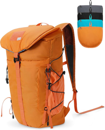 Blue Quartz Hiking Backpack 30L Lightweight Packable Backpack for Travel, Water Resistant Foldable Daypack for Women Men, Orange