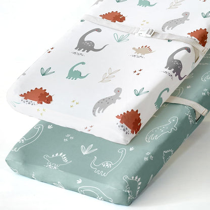 BROLEX Changing Pad Covers for Baby: Boy Girls Ultra Stretchy Soft 2 Pack, Cute Dinosaurs