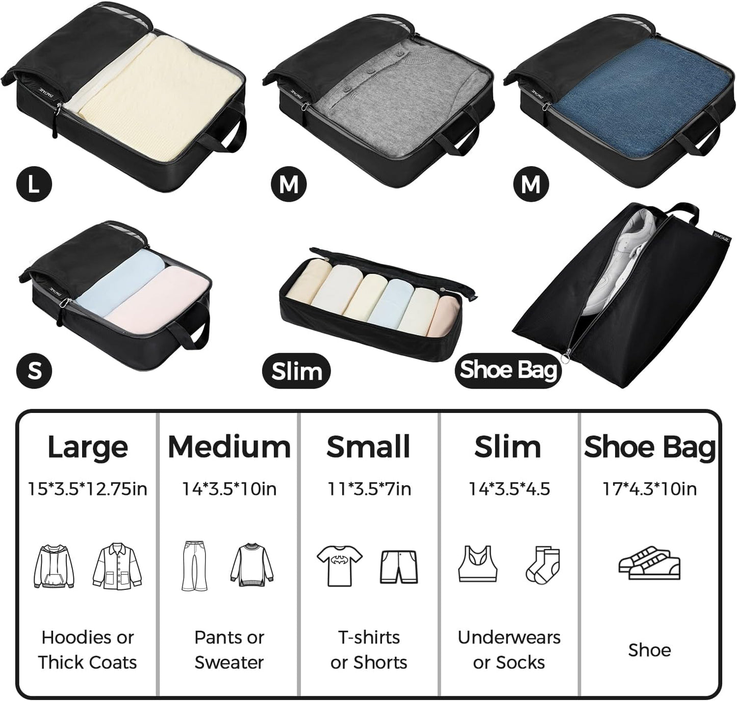 BAGAIL 6 Set Ultralight Compression Packing Cubes Packing Organizer for Travel Accessories Luggage Suitcase Backpack
