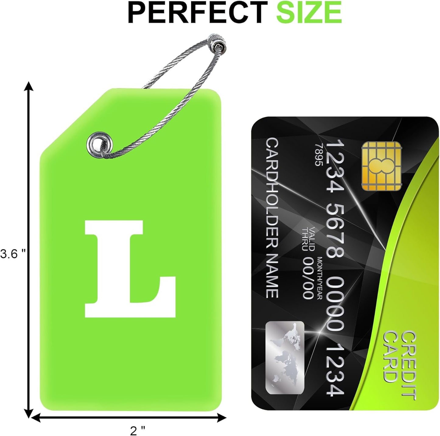8 Pcs Luggage Tags for Suitcases, 26 Initial Letter Travel Luggage Baggage Identification Labels ID Tags Fully Bendable Tags with Stainless Steel Loop (Letter L, Green)