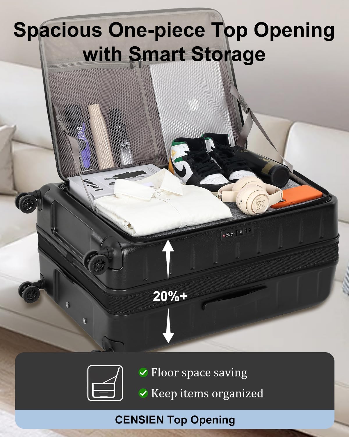 Expandable Checked Luggage, 28 Inch Luggage with Spinner Wheels, Lightweight ABS+PC Hard Shell Large Suitcase with Top Opening, TSA Lock (Black, 1PC)