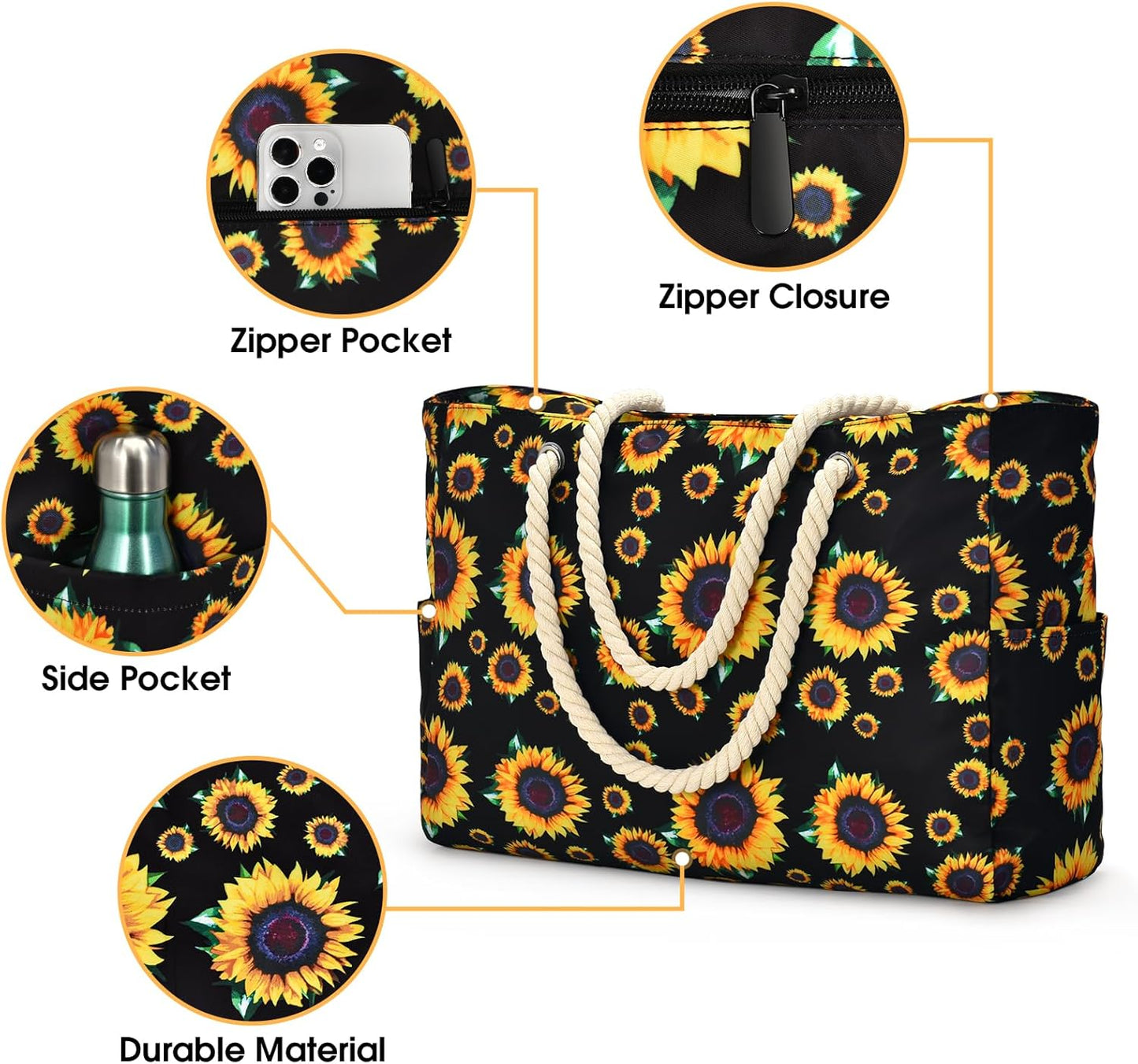 Becokan Beach Bag Large Beach Tote Bag for Women Waterproof Sandproof Swim Pool Bag With Zipper