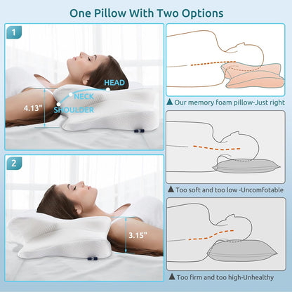 DONAMA Cervical Pillow for Neck and Shoulder,Contour Memory Foam Pillow,Ergonomic Neck Support Pillow for Side Back Stomach Sleepers with Pillowcase-Standard Size