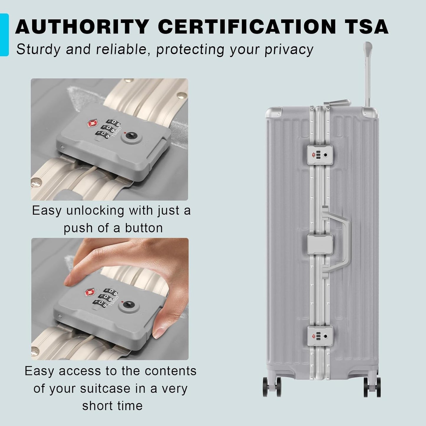 AnyZip Luggage PC+ABS Aluminum Frame Zipperless Checked Luggage Hard Shell Suitcase with TSA Lock Double Spinner Wheels 28 Inch Silver