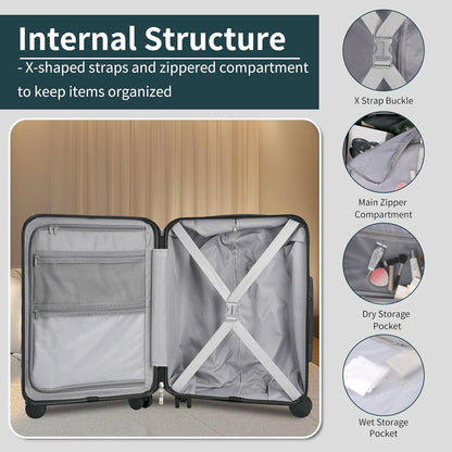 5-Piece Luggage Set, Lightweight ABS+PC Hard Shell Suitcase with YKK Zipper & TSA Lock for Family, Teal Blue, 14in/18in/20in/24in/28in