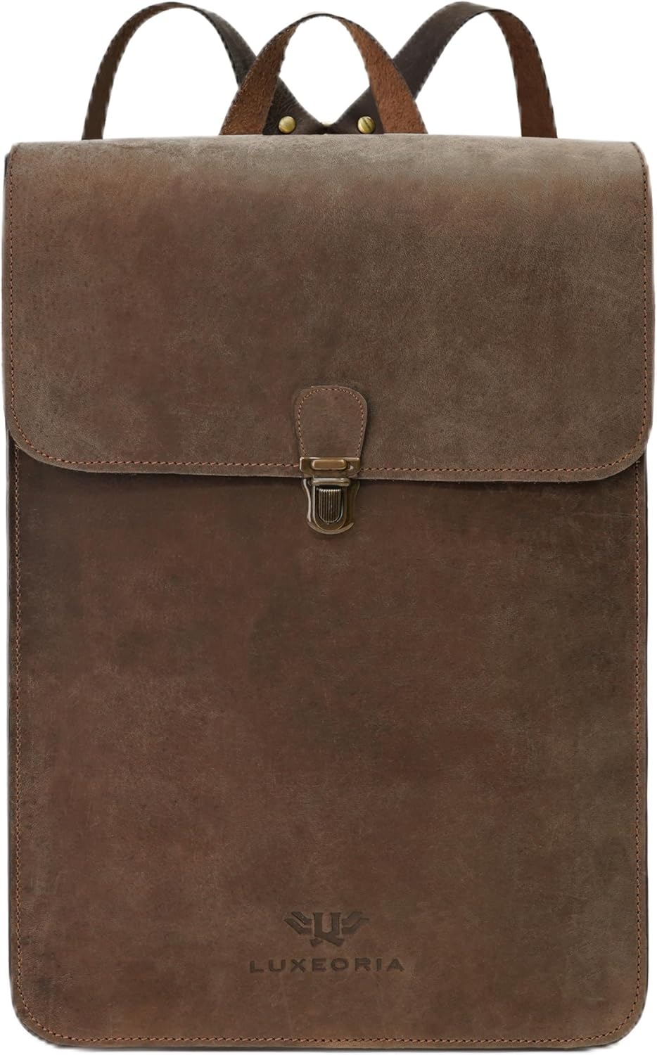 Genuine Leather Backpack for Men and Women, Minimalistic Leather Backpack, Handmade Retro Style 15.6" Laptop Bag, Hiking Shoulder Daypack - Hunter Brown