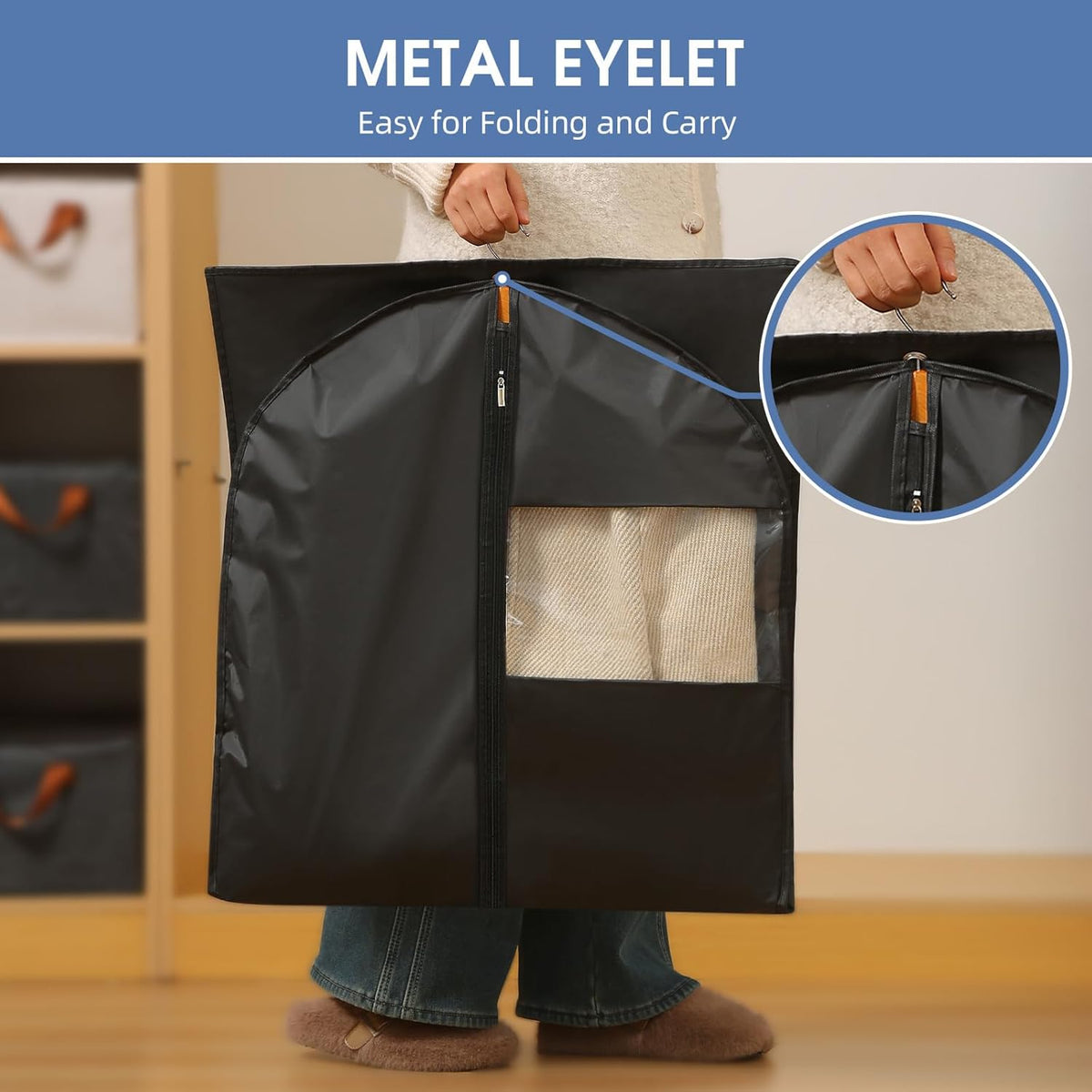 Suit Bags for Closet Storage, 43'' Garment Bags for Hanging Clothes, Suit Garment Bag, Black Suit Cover Bags with Clear Window for Coats, Jackets, Shirts（2 Packs）