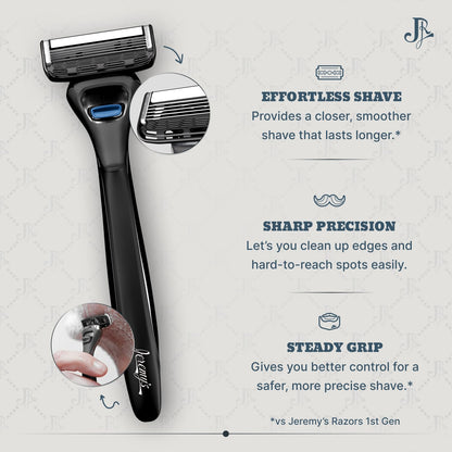 Jeremy's Razors for Men: Precision 5 Blade Razor - Stainless Blades, Lubricating Strip, Precision Trimmer - Men's Shaving Essentials Kit, Travel Shaver Face Body Head Shavers (1 Razor 1 Cartridge)