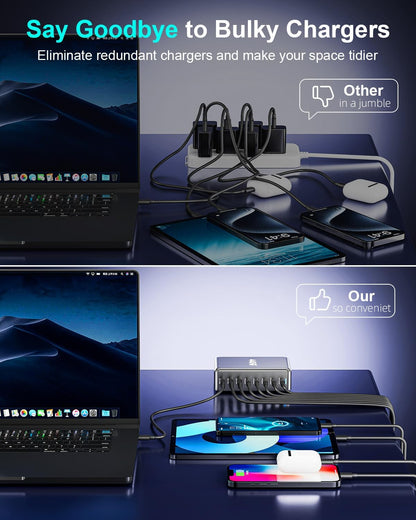 440W Fast USB C GAN Charger Block 8 Port Charging Station HUB Brick Dual PD PPS 100W Wall Charger Compatible with MacBook Pro/Air/All, iPad, iPhone 17/16/15/14/Pro Max, Android Devices etc
