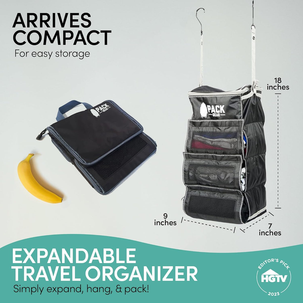 Pack Gear Hanging Luggage Organizer - Our Carry On Closet Insert Fits Any Carry-On - Our Hanging Luggage Organizer Uses Velcro to Allow Instant Access to your Clothes (Mesh Black, Carry-On Size)