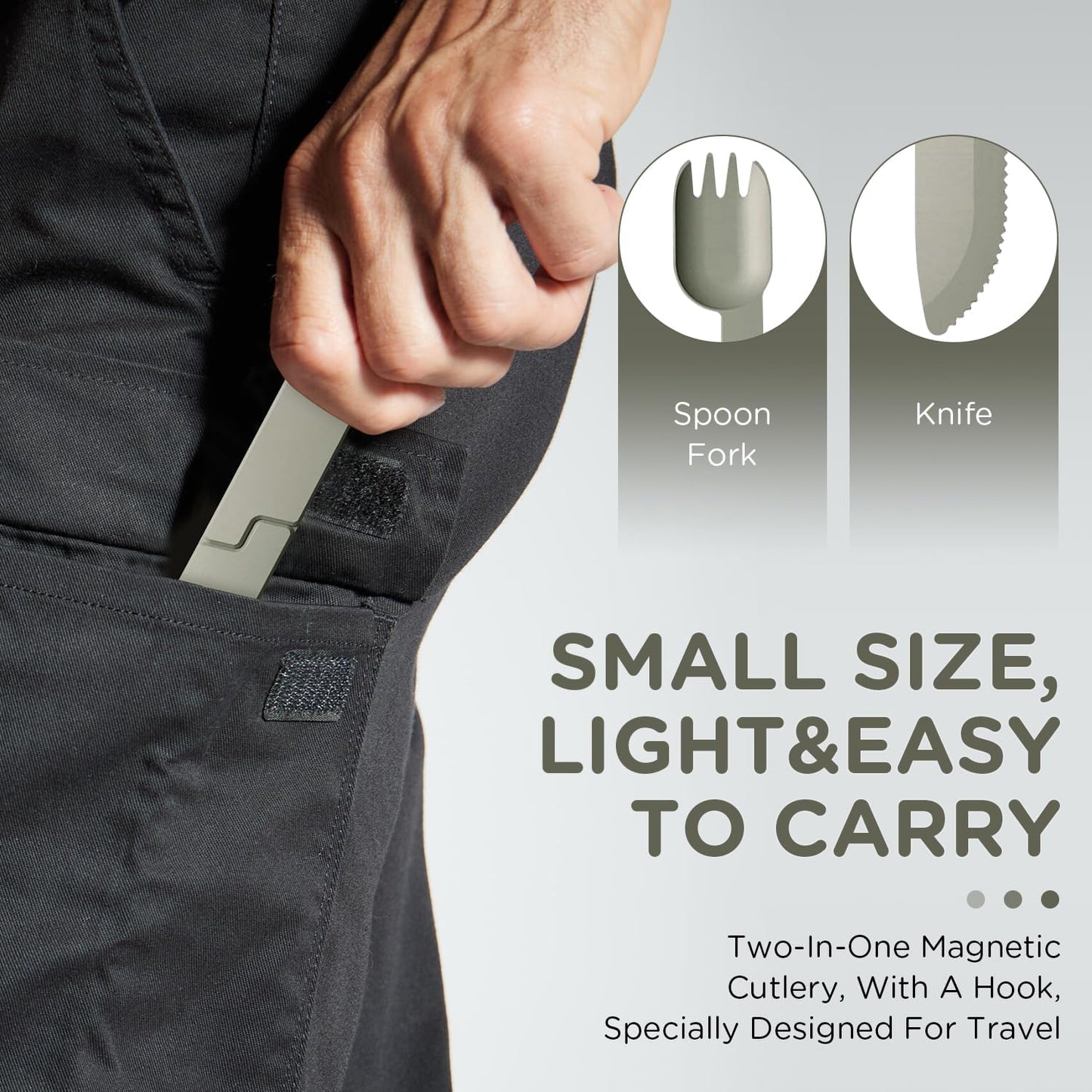 Kopak 2 in 1 Camping Eating Utensils Set,Reusable Magnetic Camping Utensils Set,Portable Detachable Pocket Combination Knife,Fork and Spoon Tool for Fishing Travel Outdoor Survival