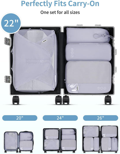 WANDF 7 Set Compression Packing Cubes for Travel, Shirt Folder for Wrinkle-Free, Suitcase Organizer Bags Set for Carry-On Checked Luggage Duffle Bag Women Men(Gray-blue)