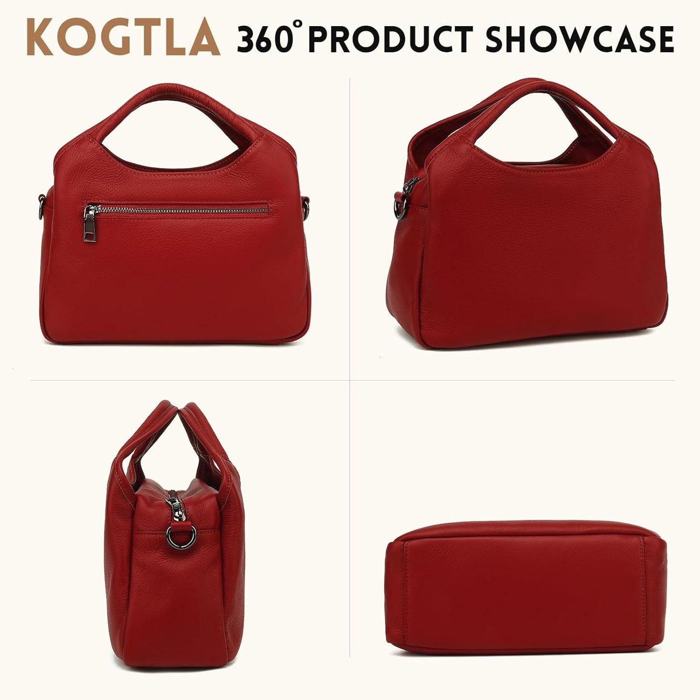 KOGTLA Genuine Leather Purses for Women, Crossbody Shoulder Bags with Top-Handle, Tote Satchel Handbags