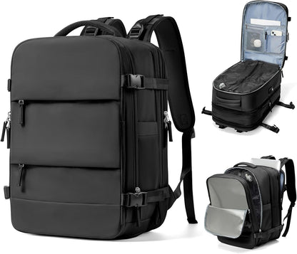 Black Vacuum Backpack With Vacuum Compression,Expanded Travel Laptop Backpacks For Women Men,Carry On Backpack Airback Backpacks With Pump Seal Packing, Personal Item Travel Bag