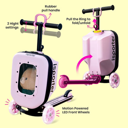 iSporter Luggage Scooter for Kids Ages 2-5 | Ride-On Suitcase Scooters for Boys Girls | Foldable & Height Adjustable, 110lbs Max