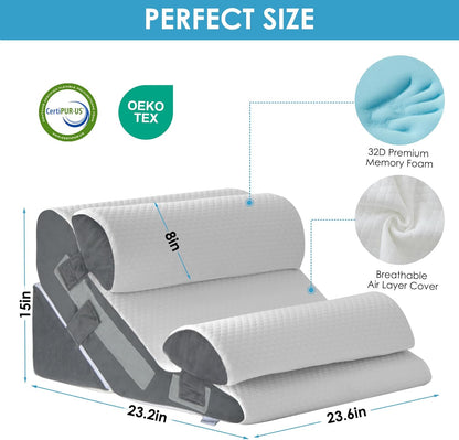 4PCS Bed Wedge Pillow for Headboard, Adjustable Wedge Pillow for Sleep Apnea, 23” Wide Triangle Pillow Wedge Set for After Surgery, Acid Reflux Relief, Snoring, Neck&Back Support, White/Grey