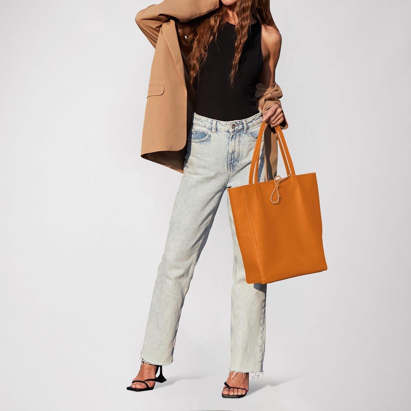 Italian Calf Leather Tote for Women with Zipper, Inner Pocket & Flat Base | Soft Unlined Shopper for Work & Travel