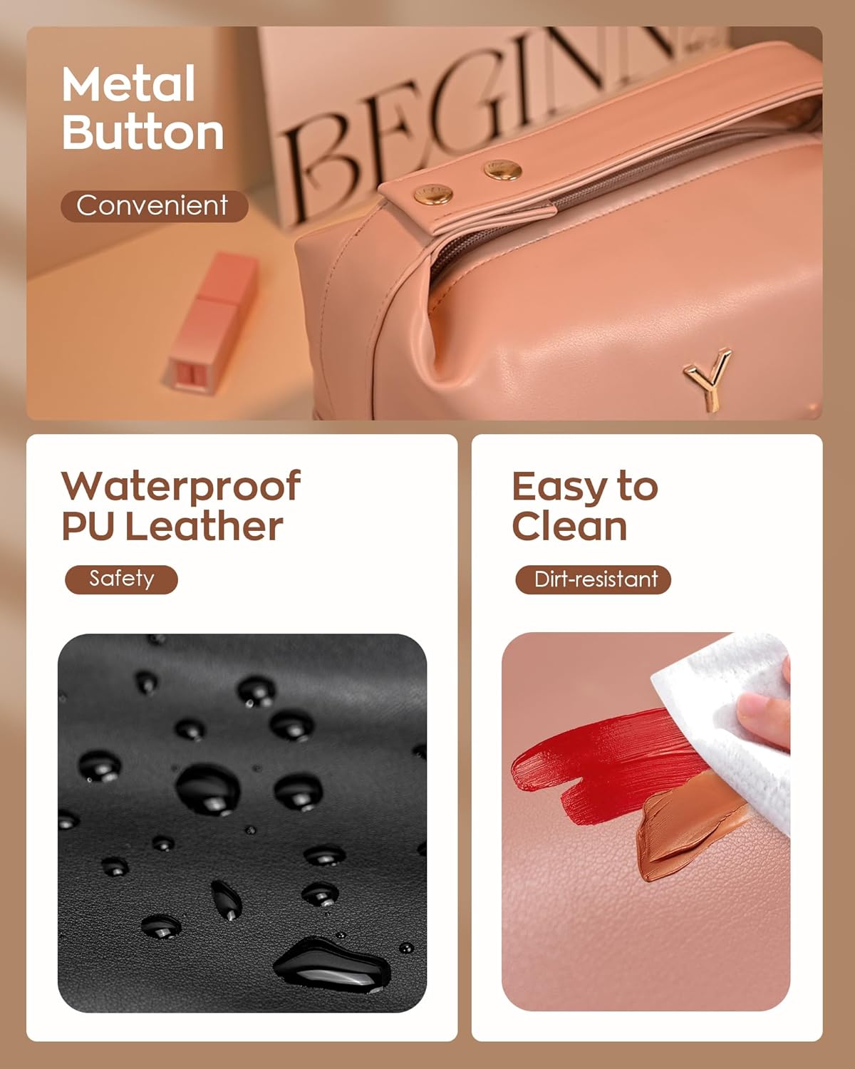 Gift for Her, Personalized Makeup Bags with Handle, Waterproof Double Layer Cosmetic Bag, PU Leather Makeup Bags Letter Travel Toiletry Bag with Makeup Brush Organizer