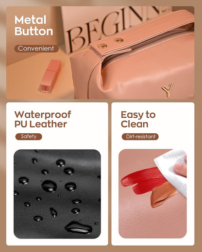 Gift for Her, Personalized Makeup Bags with Handle, Waterproof Double Layer Cosmetic Bag, PU Leather Makeup Bags Letter Travel Toiletry Bag with Makeup Brush Organizer